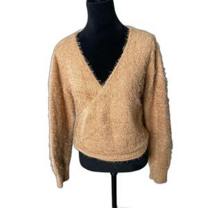 Generation K soft fuzzy eyelash wrap sweater deep V-neck M EUC